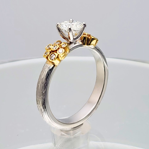 Wedding band, GIA Certified Natural Diamond, white and Yellow 18K Gold
